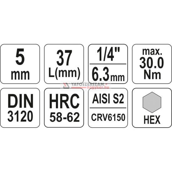 Bithegy dugófejjel imbusz 5 mm 1/4" CrV YATO