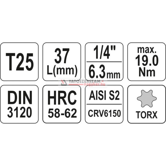 Bithegy dugófejjel T25 1/4" 37 mm CrV YATO