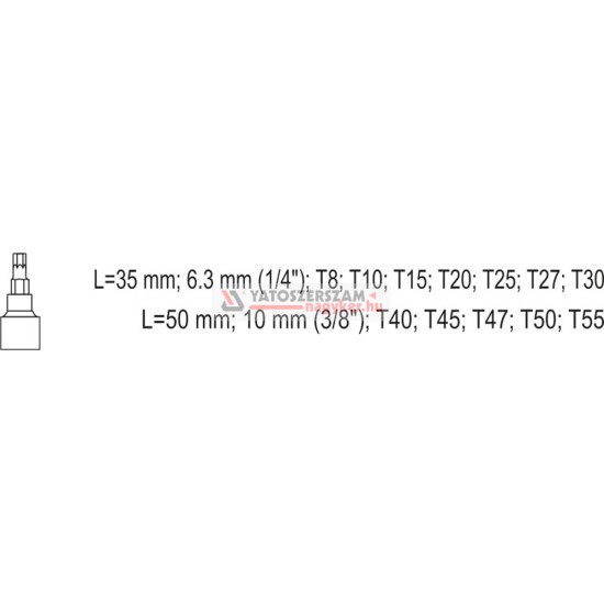 Biztonsági Torx bithegy készlet dugófejjel 12 részes (1/4" L=37 mm T8-T30, 3/8" L=48 mm T40-T55)