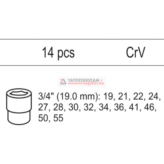Dugókulcs készlet 14 részes 3/4" (fiókbetét) CrV YATO