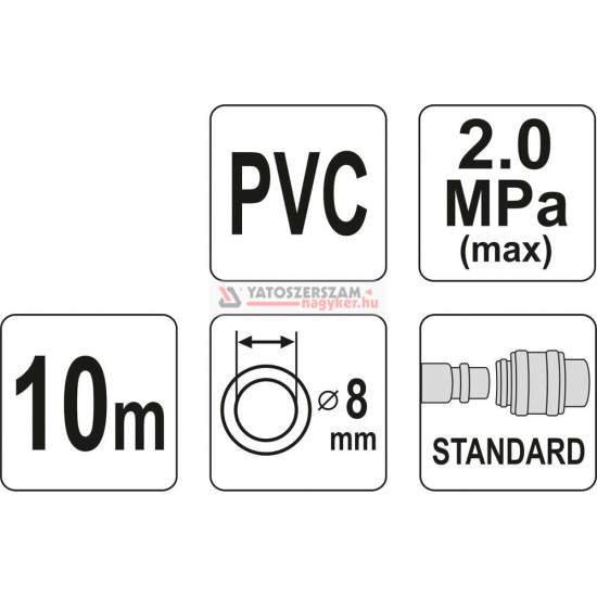 Pneumatikus tömlő gyorscsatlakozóval 8 mm x 10 m, 2,0 MPa YATO