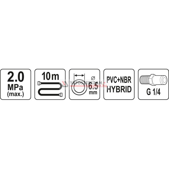 YATO Pneumatikus tömlő 1/4"-es menetes 6,5 mm x 10m 20 BAR