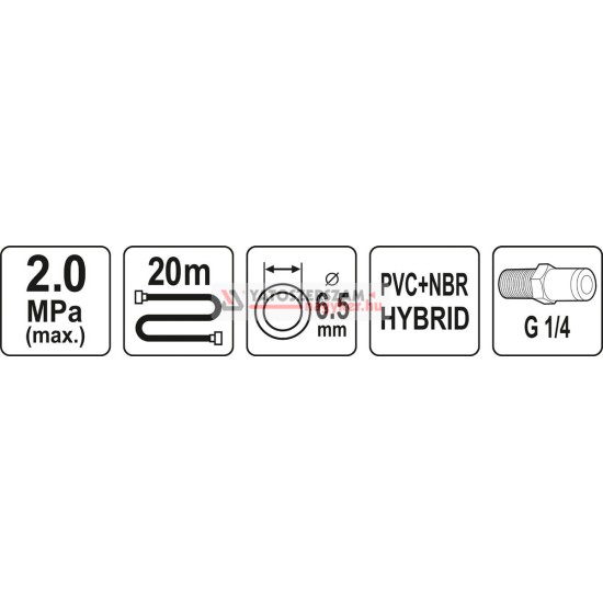 YATO Pneumatikus tömlő 1/4"-es menetes 6,5 mm x 20m 20 BAR