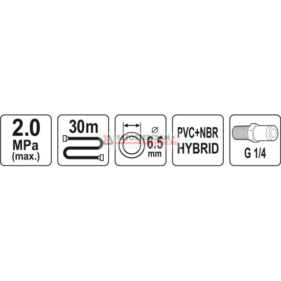 YATO Pneumatikus tömlő 1/4"-es menetes 6,5 mm x 30m 20 BAR