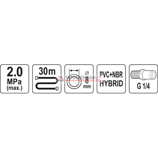YATO Pneumatikus tömlő 1/4"-es menetes 8 mm x 30 m 20 BAR