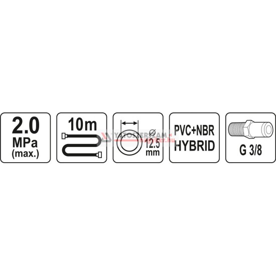 YATO Pneumatikus tömlő 3/8"-os menetes 12.5 mm x 10 m 20 BAR