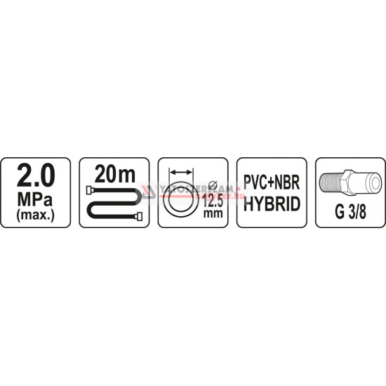 YATO Pneumatikus tömlő 3/8"-os menetes 12.5 mm x 20 m 20 BAR