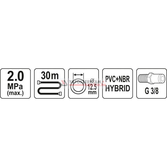 YATO Pneumatikus tömlő 3/8"-os menetes 12.5 mm x 30 m 20 BAR