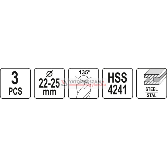 Csigafúró készlet 3 részes 22-25 mm HSS YATO