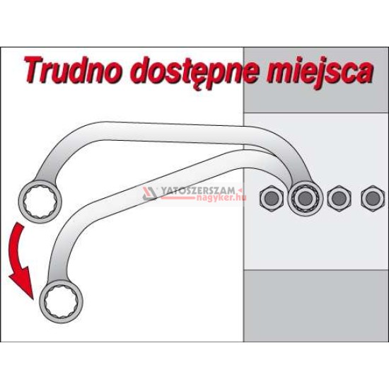 Hajlított csillagkulcs 14 x 15 mm / 195 mm ipari CrV 6140 YATO