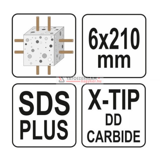 Kőzetfúró 6,0 x 210/150 mm négyélű SDS-Plus YATO