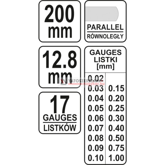 Hézagmérő 17 lapos (0,02 mm - 1,00 mm) 200mm YATO