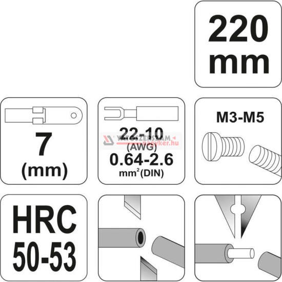 Blankoló fogó 220 mm (0,64-2,6 mm2 / M3-M5) YATO