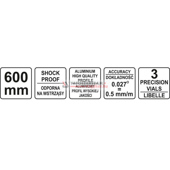 Vízmérték 3 libella 2 fogantyú 600 mm YATO