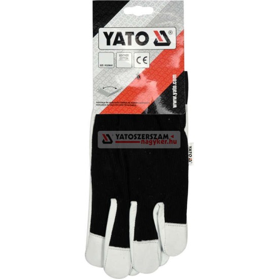 YATO Munkavédelmi kesztyű 8-as méret bőr-pamut fekete