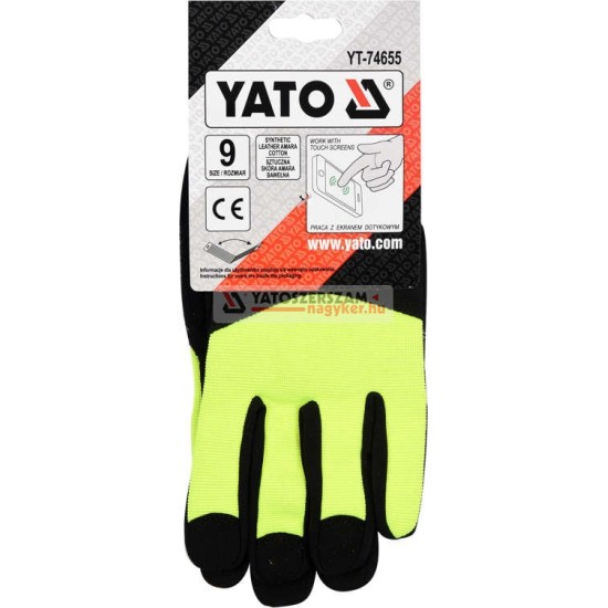 YATO Munkavédelmi kesztyű 9-es bőr-pamut érintőképernyőhöz