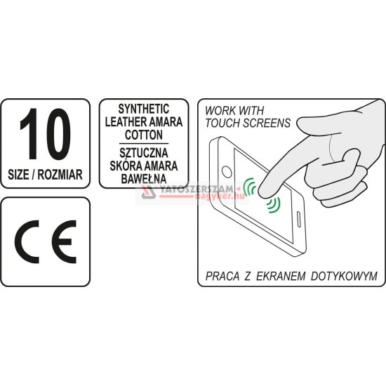 YATO Munkavédelmi kesztyű 10-es bőr-pamut érintőképernyőhöz