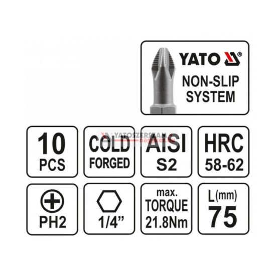 YATO Bithegy PH2 1/4" 75 mm (10 db/cs)