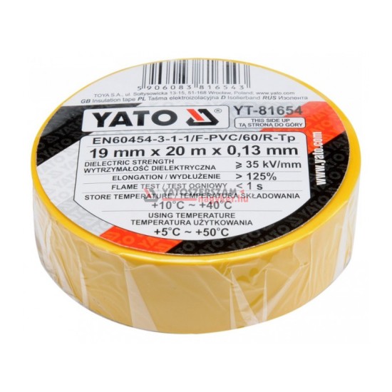 YATO Szigetelőszalag 19 x 0,13 mm x 20 m citromsárga