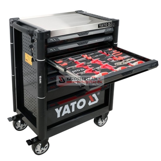 YATO 7 fiókos 157 részes szerszámoskocsi , fém munkalappal