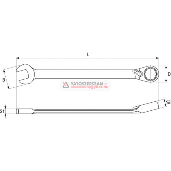 YATO Racsnis irányváltós csillag-villáskulcs 22 mm / 290 mm 72T CrV