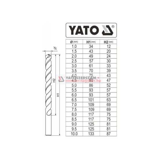 YATO Csigafúró készlet 19 részes 1-10 mm HSS Co