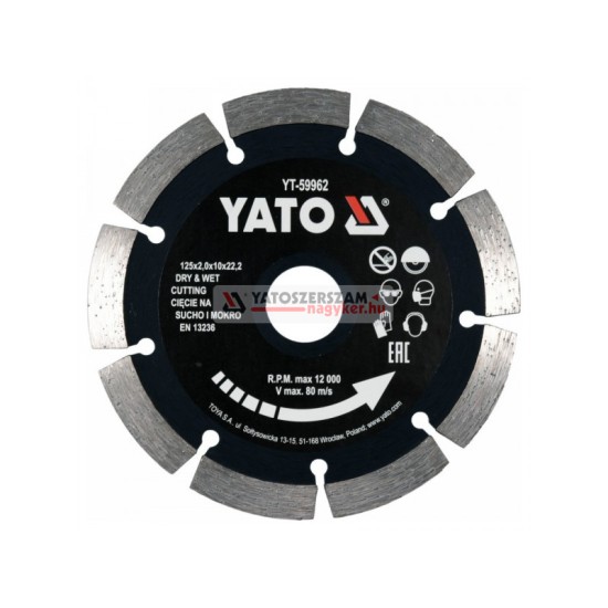YATO Gyémánt vágótárcsa 125 x 2,0 x 10 x 22,2 mm szegmentált