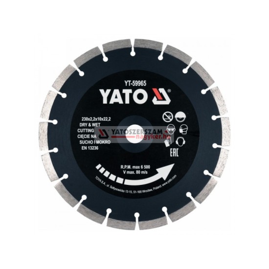 YATO Gyémánt vágótárcsa 230 x 2,2 x 10 x 22,2 mm szegmentált