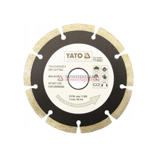 YATO Gyémánt vágótárcsa 180 x 2,5 x 8,0 x 22,2 mm szegmentált