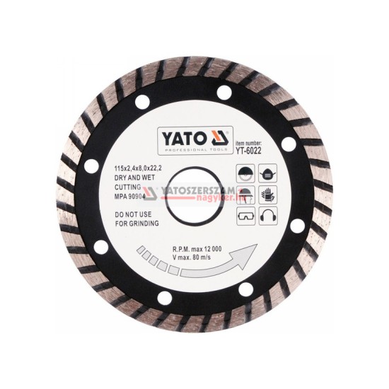 YATO Gyémánt vágótárcsa 115 x 2,4 x 8,0 x 22,2 mm turbo