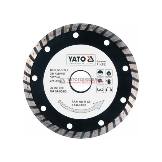 YATO Gyémánt vágótárcsa 125 x 2,6 x 8,0 x 22,2 mm turbo