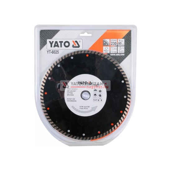 YATO Gyémánt vágótárcsa 230 x 3,1 x 8,0 x 22,2 mm turbo