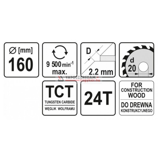 YATO Fűrésztárcsa fához 160 x 20 x 1,5 mm / 24T