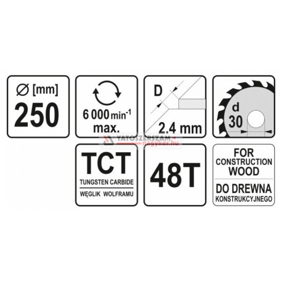 YATO Fűrésztárcsa fához 250 x 30 x 1,8 mm / 48T