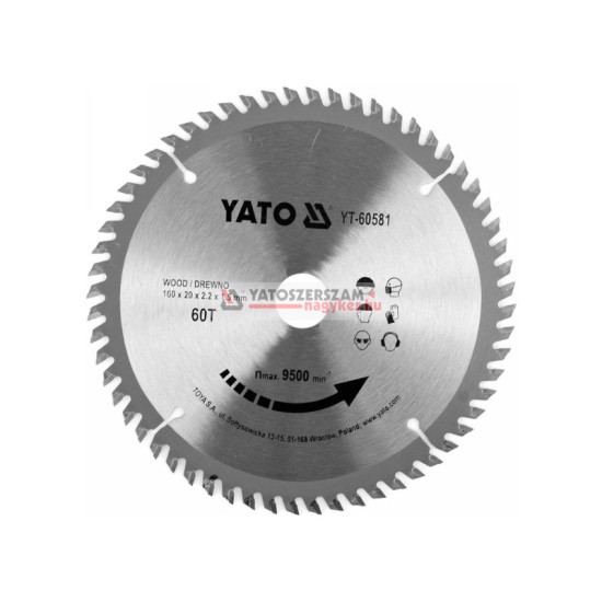 YATO Fűrésztárcsa fához 160 x 20 x 1,5 mm / 60T