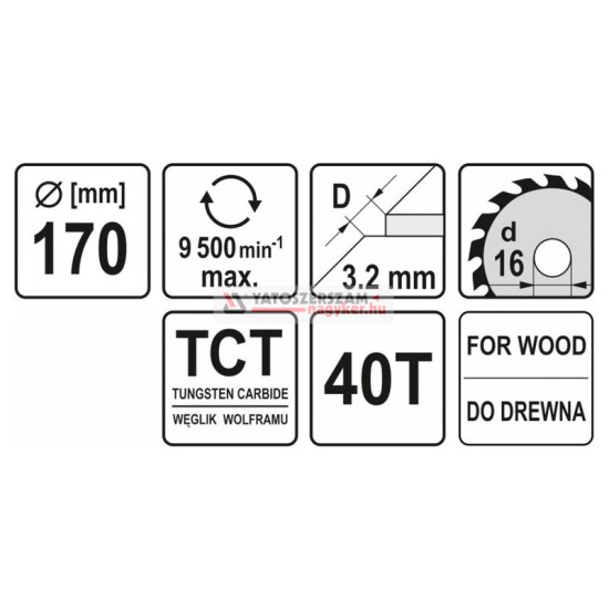 YATO Fűrésztárcsa fához 170 x 16 x 2,2 mm / 40T