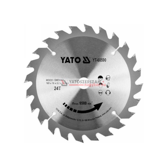 YATO Fűrésztárcsa fához 165 x 16 x 1,5 mm / 24T
