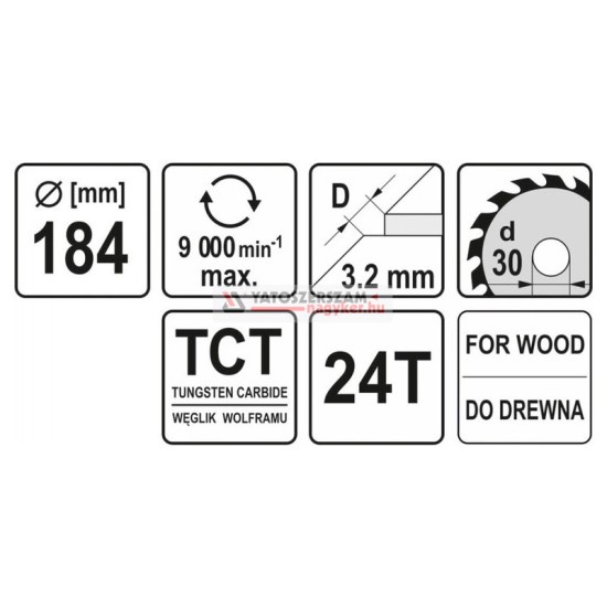 YATO Fűrésztárcsa fához 184 x 30 x 2,2 mm / 24T