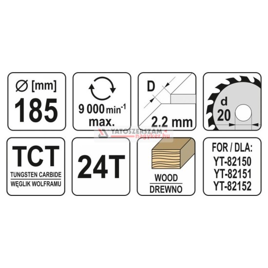 YATO Fűrésztárcsa fához 185 x 20 x 1,5 mm / 24T