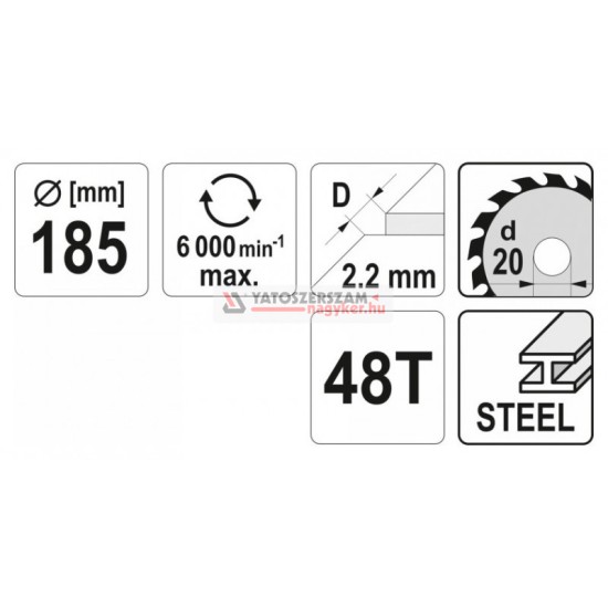 YATO Fűrésztárcsa fémhez 185 x 20 x 1,5 mm / 48T