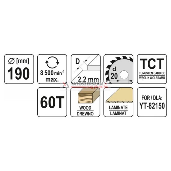 YATO Fűrésztárcsa fához 190 x 20 x 1,5 mm / 60T