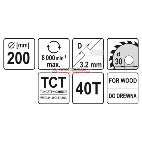 YATO Fűrésztárcsa fához 200 x 30 x 2,2 mm / 40T