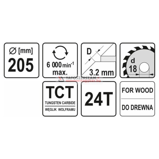 YATO Fűrésztárcsa fához 205 x 18 x 2,0 mm / 24T