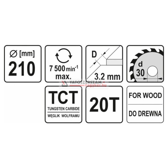 YATO Fűrésztárcsa fához 210 x 30 x 2,2 mm / 20T