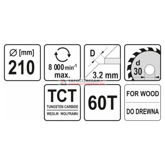 YATO Fűrésztárcsa fához 210 x 30 x 2,2 mm / 60T