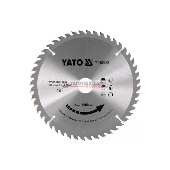 YATO Fűrésztárcsa fához 216 x 30 x 2,2 mm / 48T