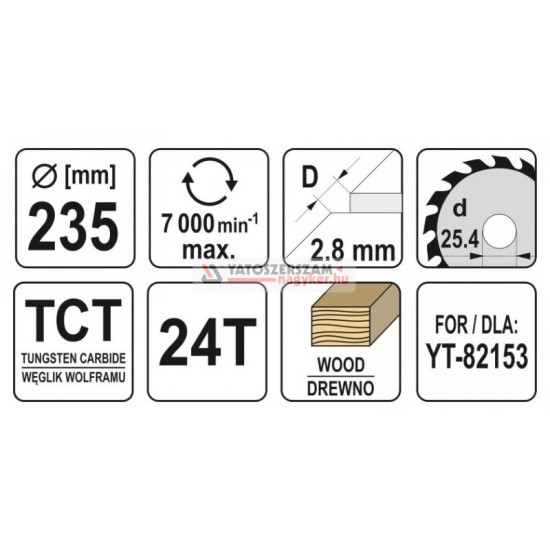 YATO Fűrésztárcsa fához 235 x 25,4 x 1,8 mm / 24T