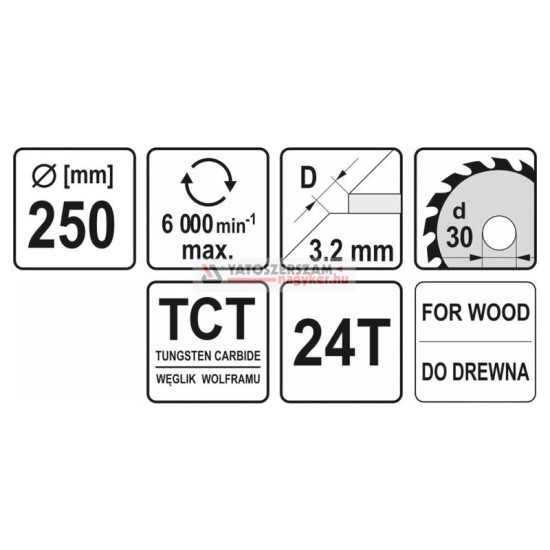 YATO Fűrésztárcsa fához 250 x 30 x 2,2 mm / 24T