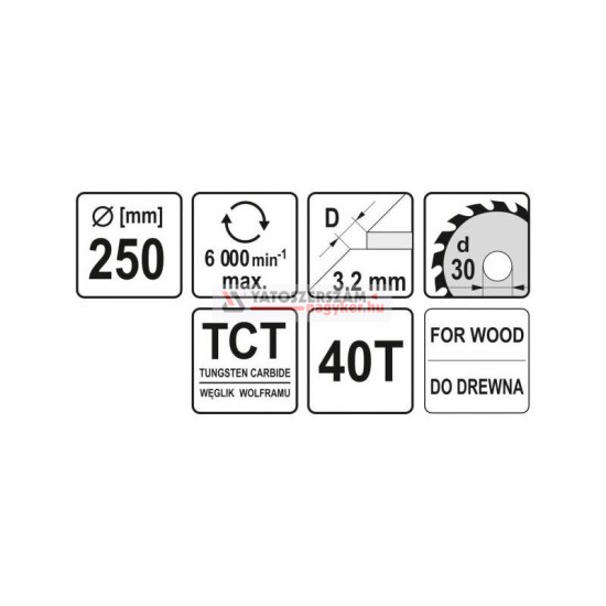 YATO Fűrésztárcsa fához 250 x 30 x 2,2 mm / 40T