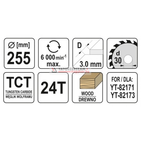 YATO Fűrésztárcsa fához 255 x 30 x 2,0 mm / 24T